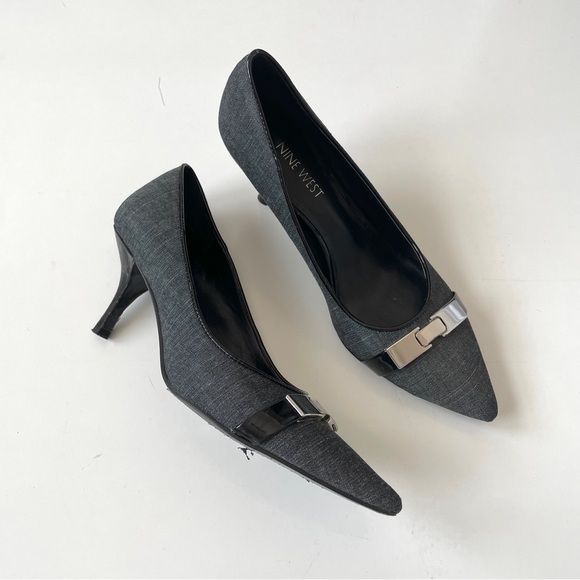 Nine West Pointed Toe Pumps, Grey Black Business Core Heels, Size 6 - Picture 1 of 14